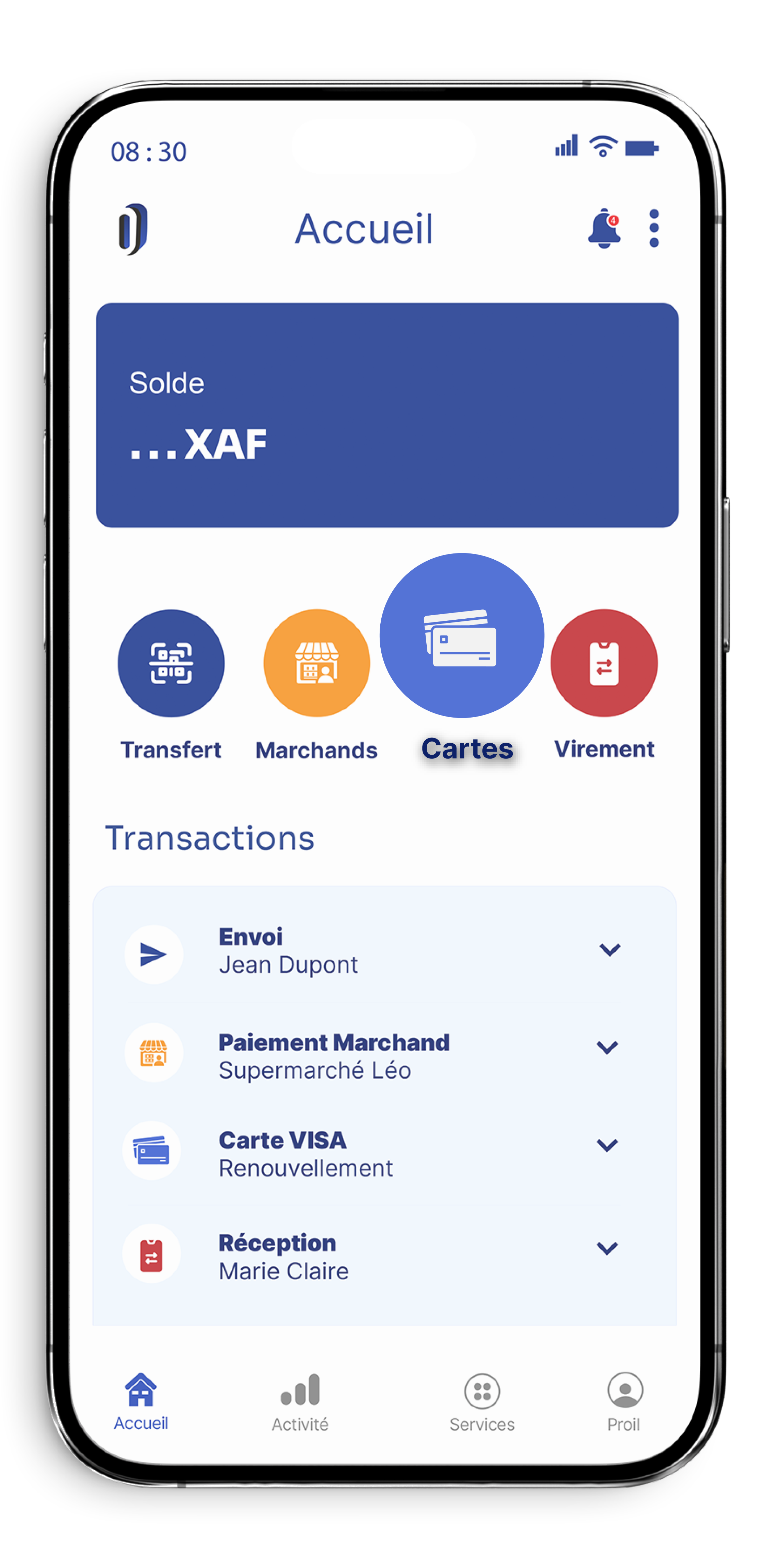 Aperçu application Onyfast - Cartes